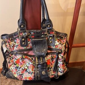 ISABELLA FIORE Floral large tote w/ dust bag. Added straps, bottom, sequin pics.